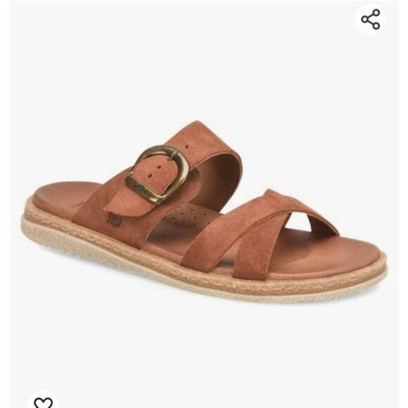 BORN New Caite Cognac Suede Leather Brown Slipon Comfort Sandals - Picture 1 of 9